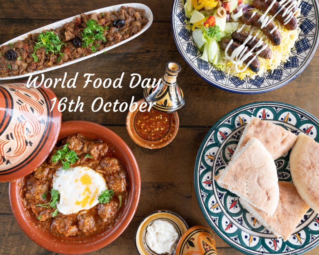 Moroccan food on table, World food day | Quotes about Food.