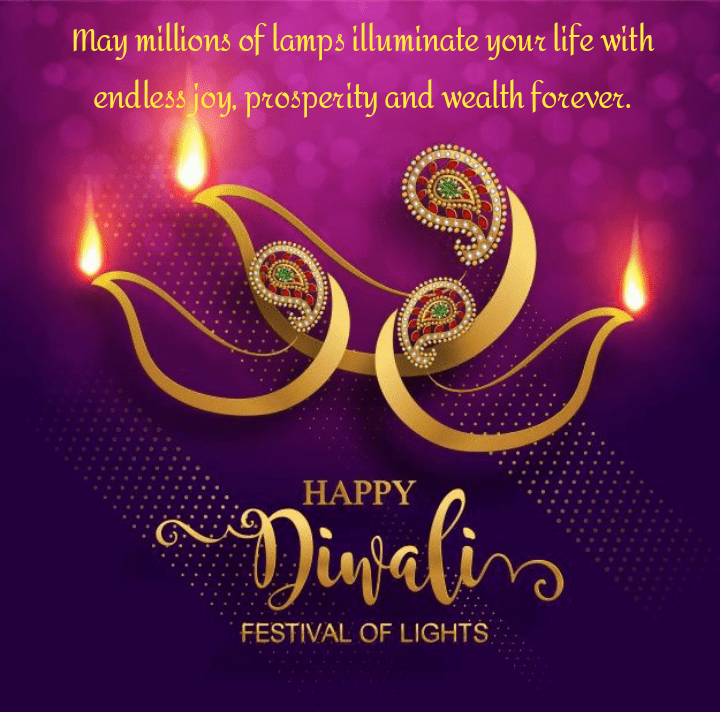 Three golden lamps with design, Happy Diwali | Diwali Wishes.