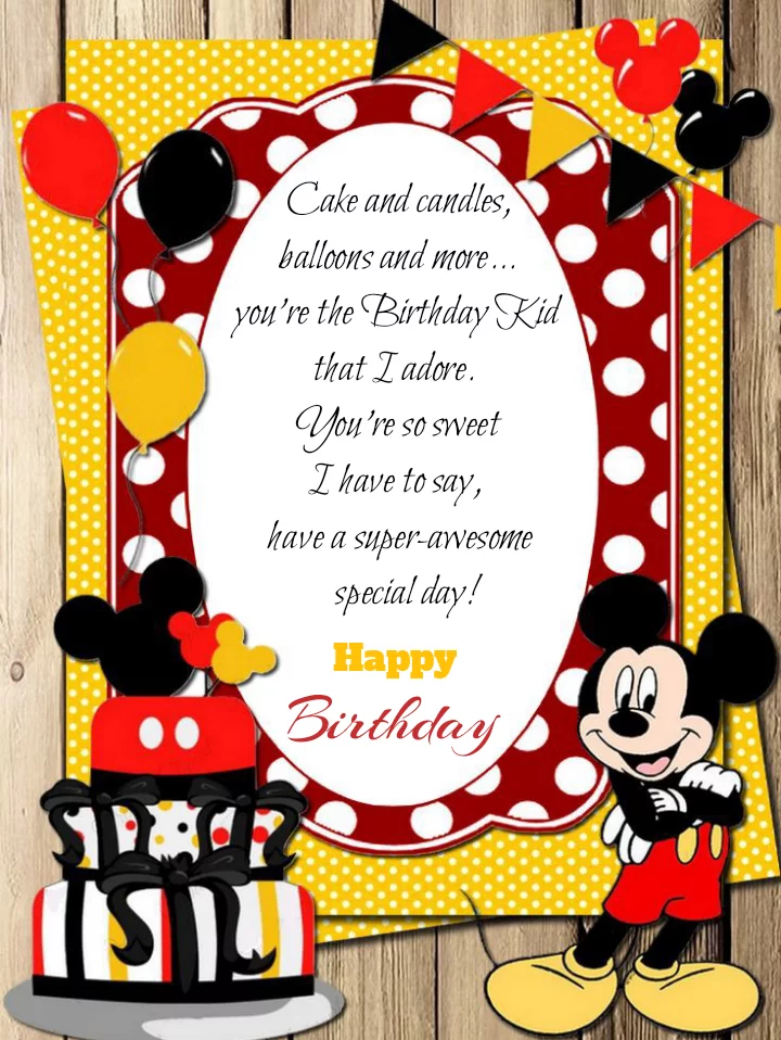 Birthday banner with mickey mouse, Birthday wishes for kids.