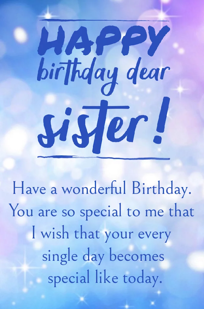 Birthday message in sparkling background, Birthday wishes for sister.