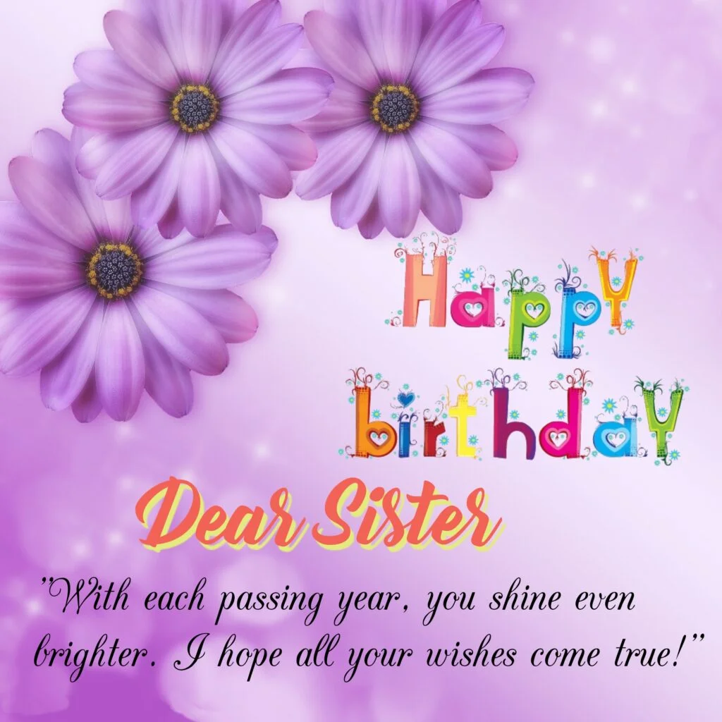 Violate Daisy flowers, Birthday wishes for sister.