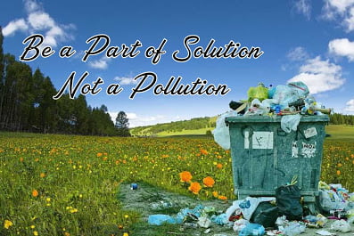 Garbage polluting green area, World environment day quotes.
