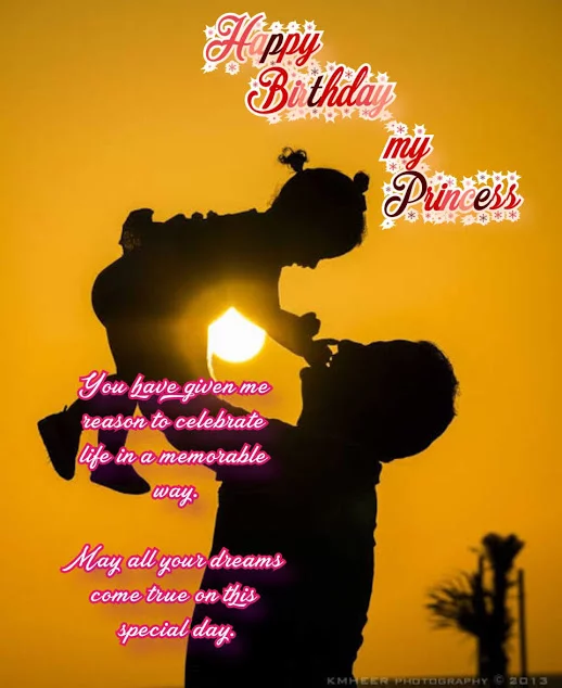Girl Playing with her father with sunset in background, Kids birthday wishes
