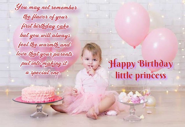 Girl sitting with Cake and balloons background, Birthday greetings with Minnie mouse background, Kids birthday wishes