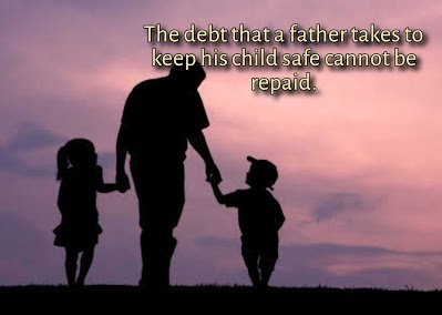 Son and daughter walking with father, Father's day quote.