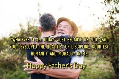 Old father hugging his son, Father's Day quote.