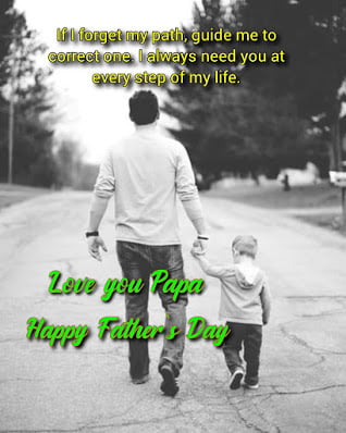 Father and son walking in garden, Father's day quote.