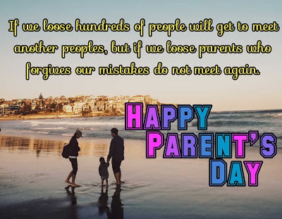 Parents on beach with kid, world parents day.