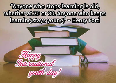 Person with pile of books, International youth day.