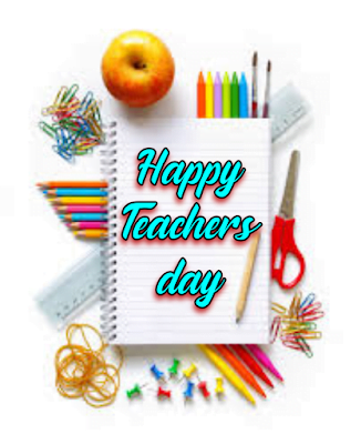 Happy teachers day with diary, pencils, apple and other school materials, Happy Teachers Day | Teachers day Quotes.