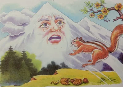 Squirrel jumping in front of mountain, moral stories for kids.