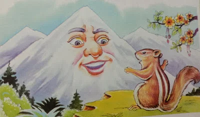 Mountain chatting with squirrel, Moral stories for kids.
