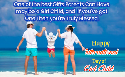 Parents playing with daughters on beach, Girl child day quotes.