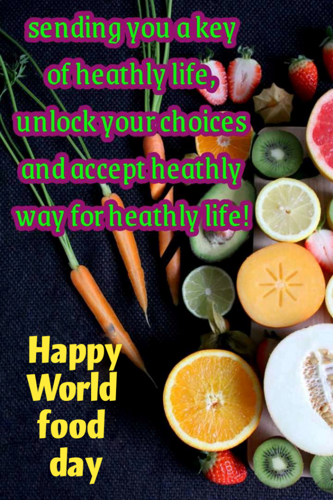 Fruits and vegetables arranged on table, World food day | Quotes about Food.