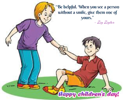 Kids helping each other, Children's day quotes.