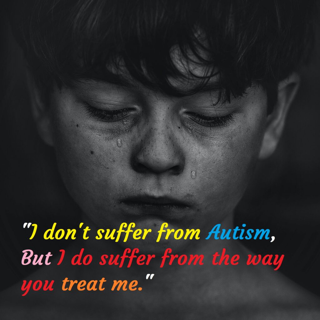 Crying boy with autism, Autism Awareness Day. 