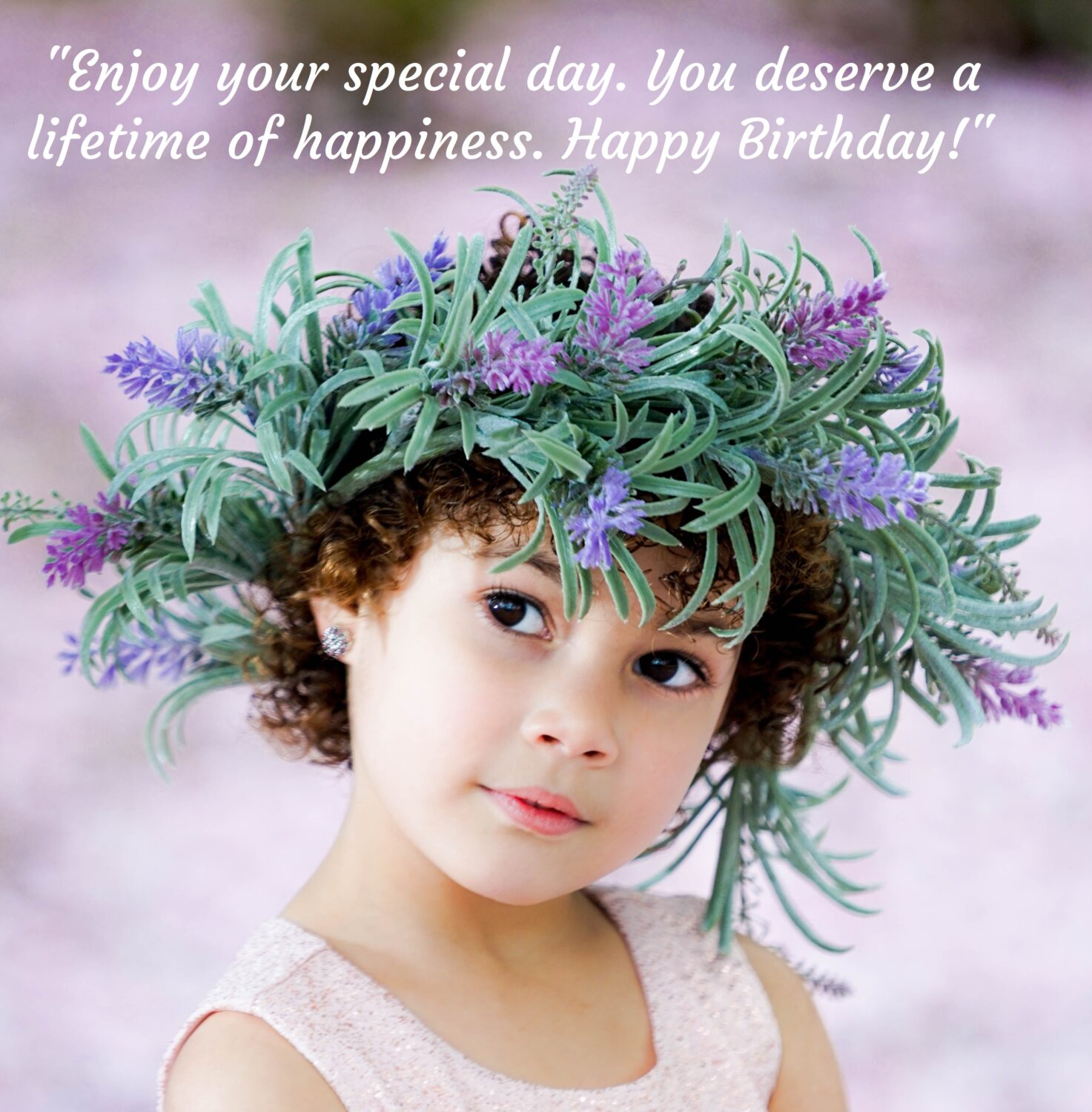 Cute girl with flower crown, Kids birthday wishes