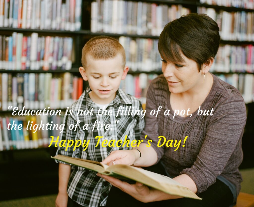 Teacher educating student in library, Happy Teachers Day | Teachers day Quotes.