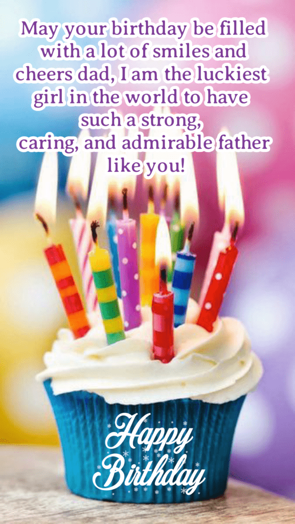 Cupcake with lighted candles, Happy birthday dad.
