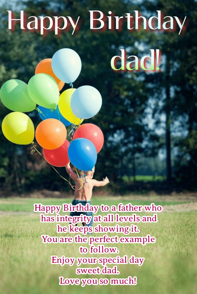 Boy carrying balloons, Happy birthday Dad.