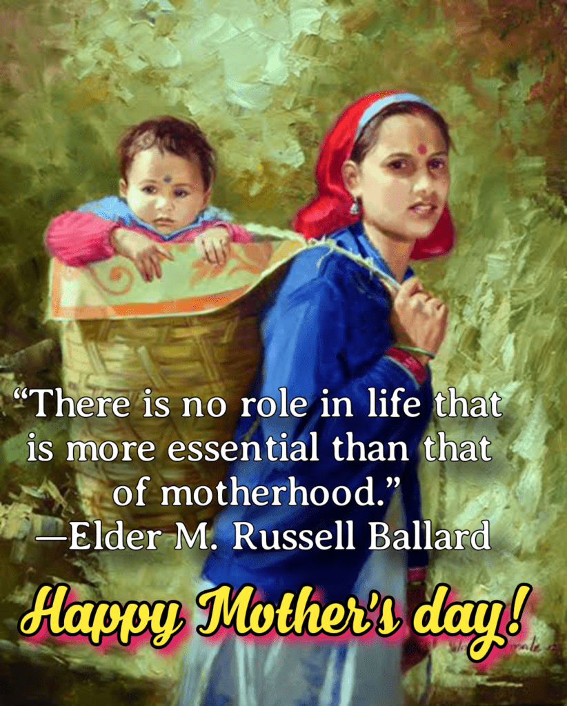Mother carrying her kid in basket, Mothers day quotes.