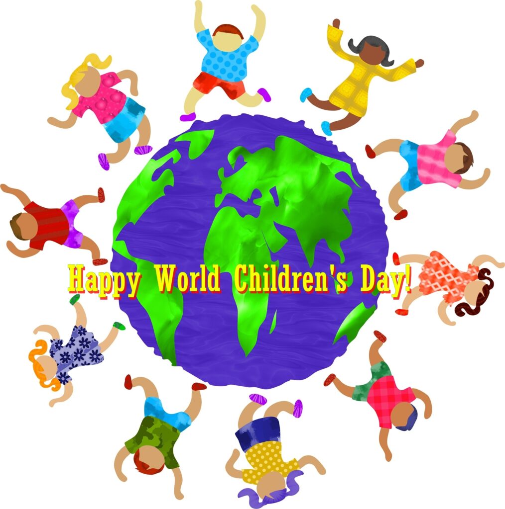 Children playing around globe , Children's day quotes.
