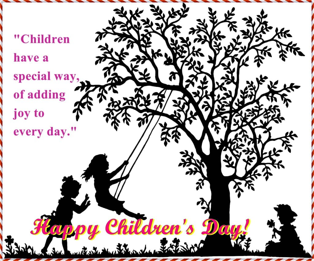 Girls playing on swing, Children's day quotes.