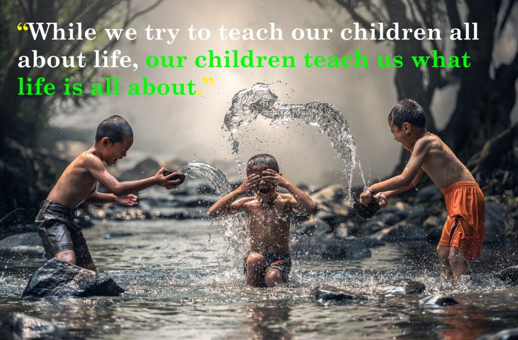 Kids playing in water, Children's day quotes.