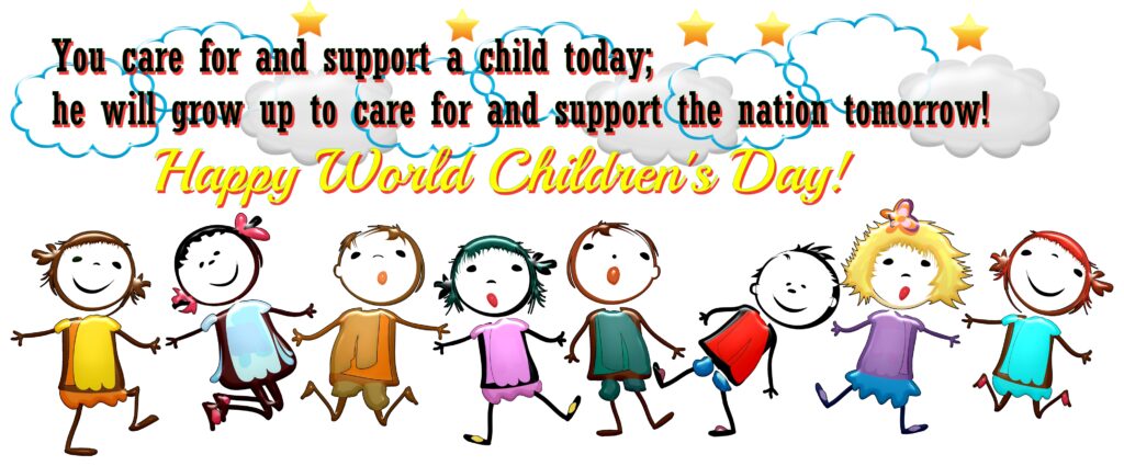Kids sketch with hands holding together, Children's day quotes.