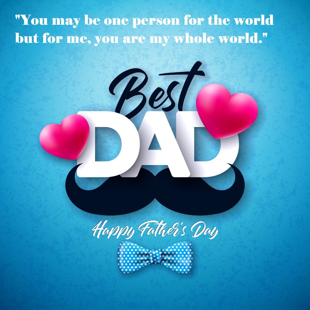 Two pink hearts with bow tie and moustache, Father's Day Quote.