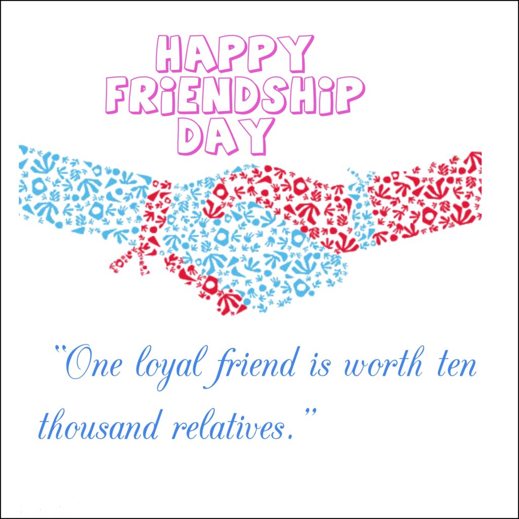 Blue and red hand images created with various objects, Friendship quotes | Happy Friendships Day.