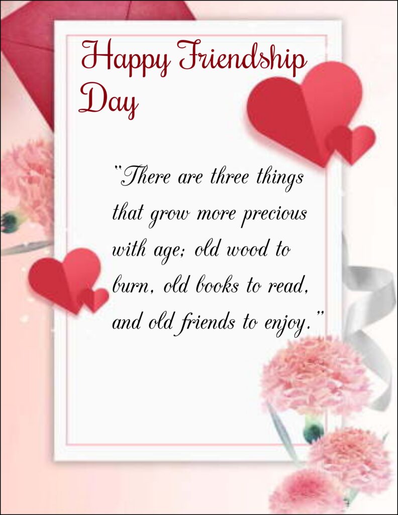 Friendship greeting with red paper hearts, Friendship quotes | Happy Friendships Day.