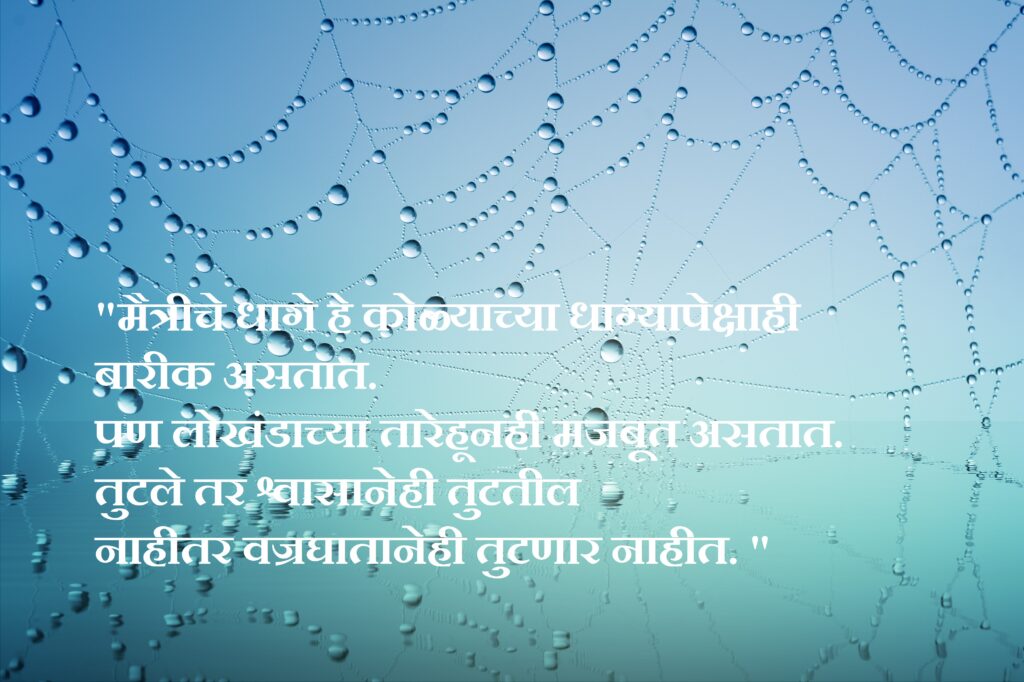 Spider Web with Dew drops, Friendship quotes | Happy Friendships Day marathi.