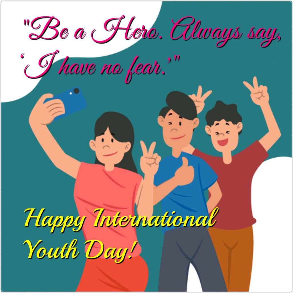 Two boys and one girl taking selfie, International youth day.