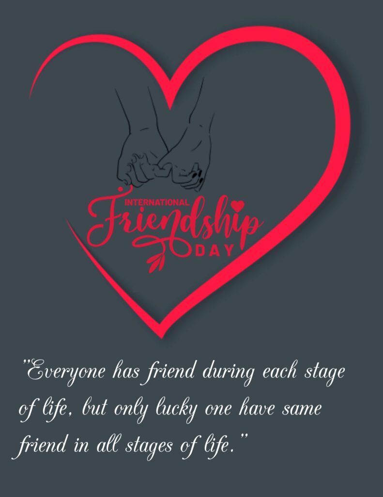 Two hands holding fingers with red heart shape in background, Friendship quotes | Happy Friendships Day.