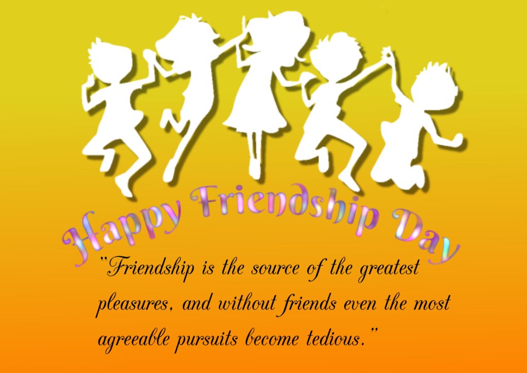White silhouette of five kids, Friendship quotes | Happy Friendships Day.