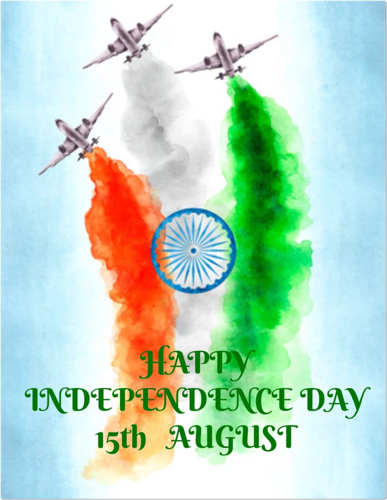 Airforce planes emitting tricolour creating indian flag, Independence Day Quotes.