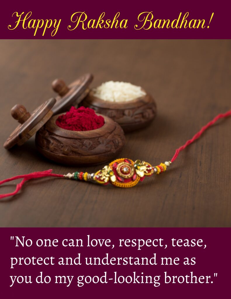 Rakhi with red thread and small box of rice and kumkum, Raksha Bandhan Quotes | Happy Rakhi.