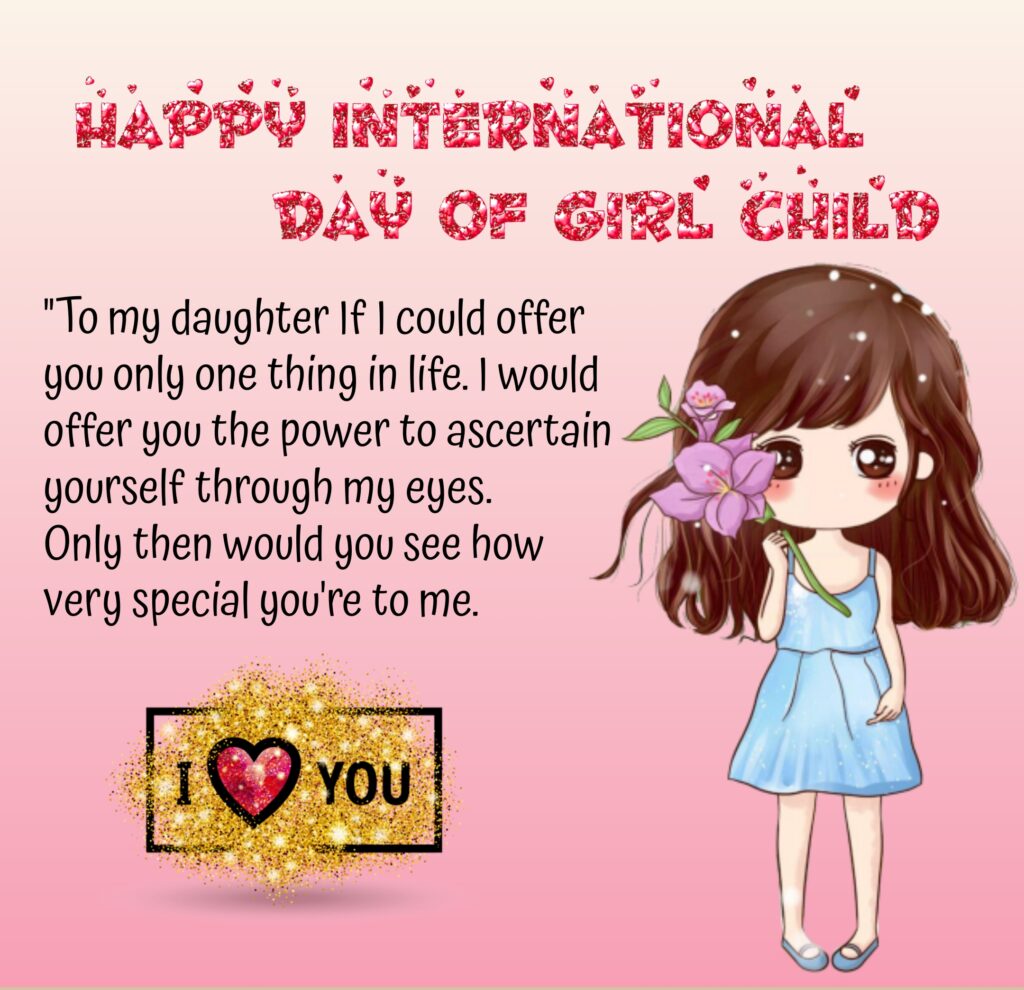 Girl image with flower in hand, Girl child day quotes.