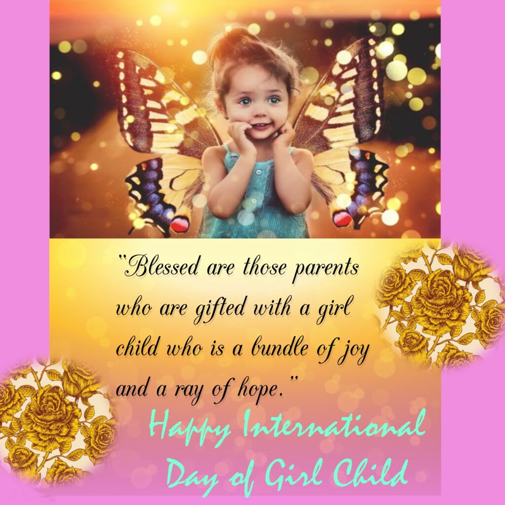 Girl with butterfly wings, Girl child day quotes.