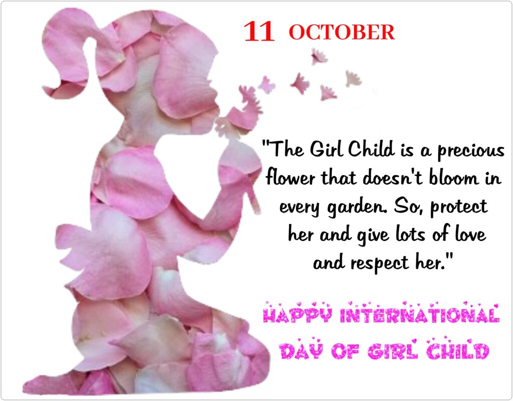 Girls shadow with rose petals inside, Girl child day quotes.