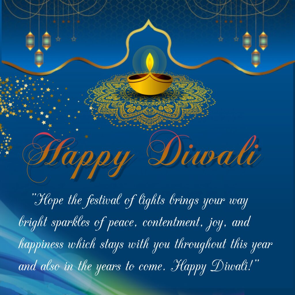 Golden diwali lamp with blue background, Happy Diwali | Diwali Wishes.