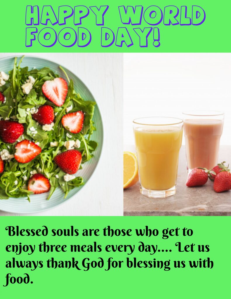 Green vegetables and strawberries in plate and Juice in two glasses, World food day | Quotes about Food.