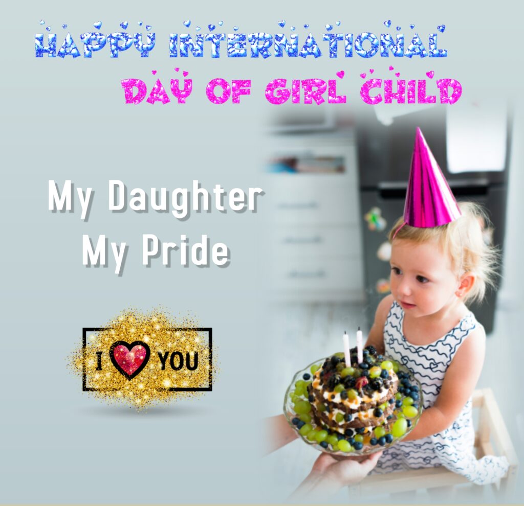 Little girl with cap and cake in hand, Girl child day quotes.
