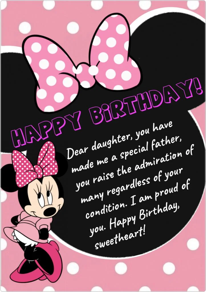 Minnie mouse with big black mouse logo, Birthday wishes for kids with Special Needs, Autistic, Down Syndrome Child.
