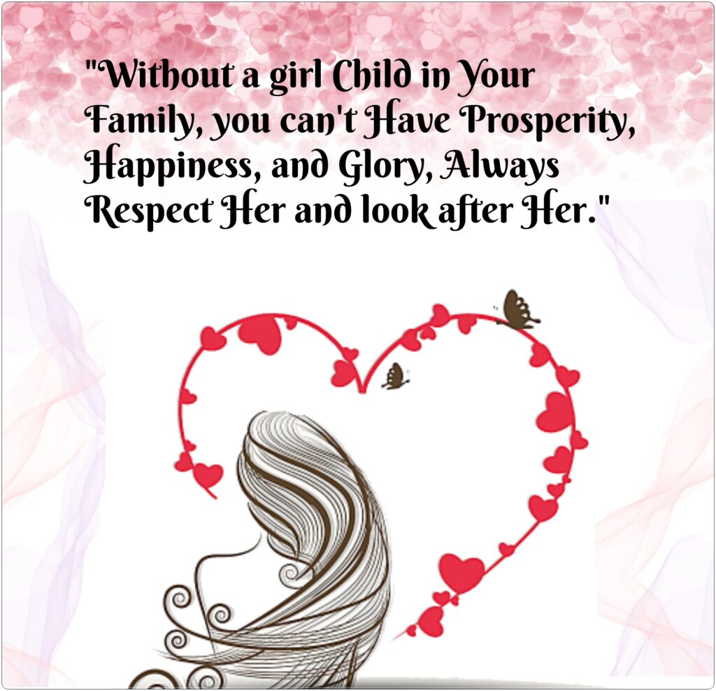 Sketch of girl with heart shape and butterfly, Girl child day quotes.