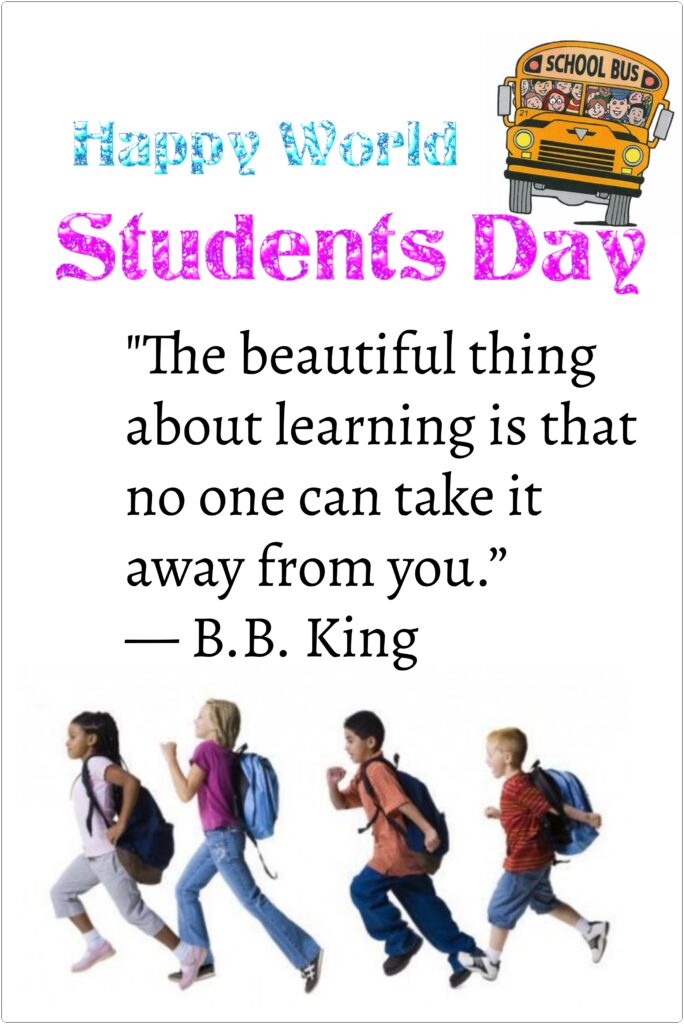 Students running with school bags, World Students Day | Abdul Kalam Quotes.