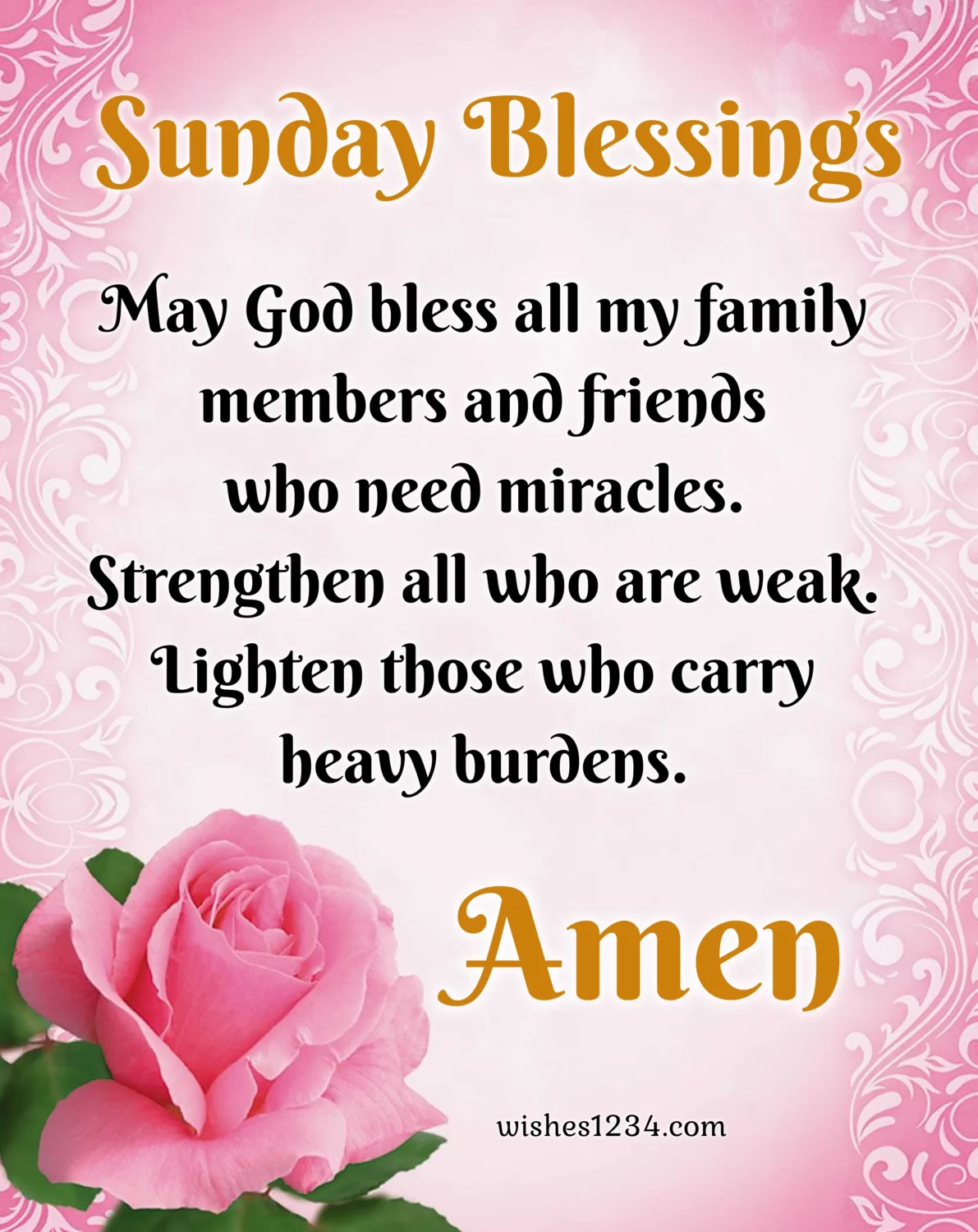 Sunday blessings with pink rose and design, Sunday Quotes | Sunday Morning Quotes.