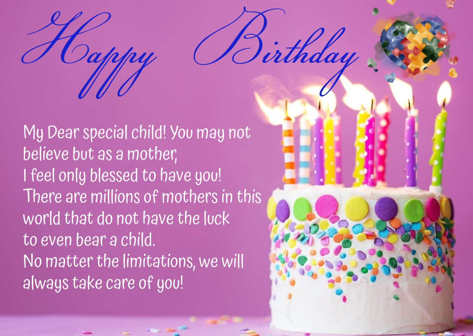 Birthday wishes for kids with Special Needs, Autistic, Down Syndrome