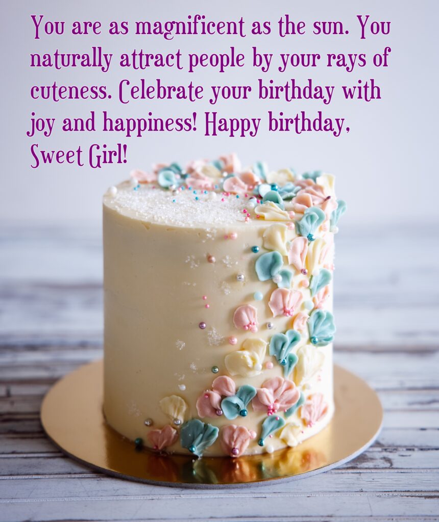 White cylindrical cake with flower design, Birthday wishes for kids with Special Needs, Autistic, Down Syndrome Child.